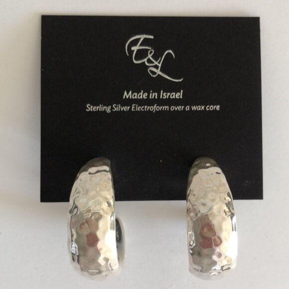 E&L Sterling Silver Earrings Electroform Hammered Structured Israel 1.5in long - Picture 4 of 16
